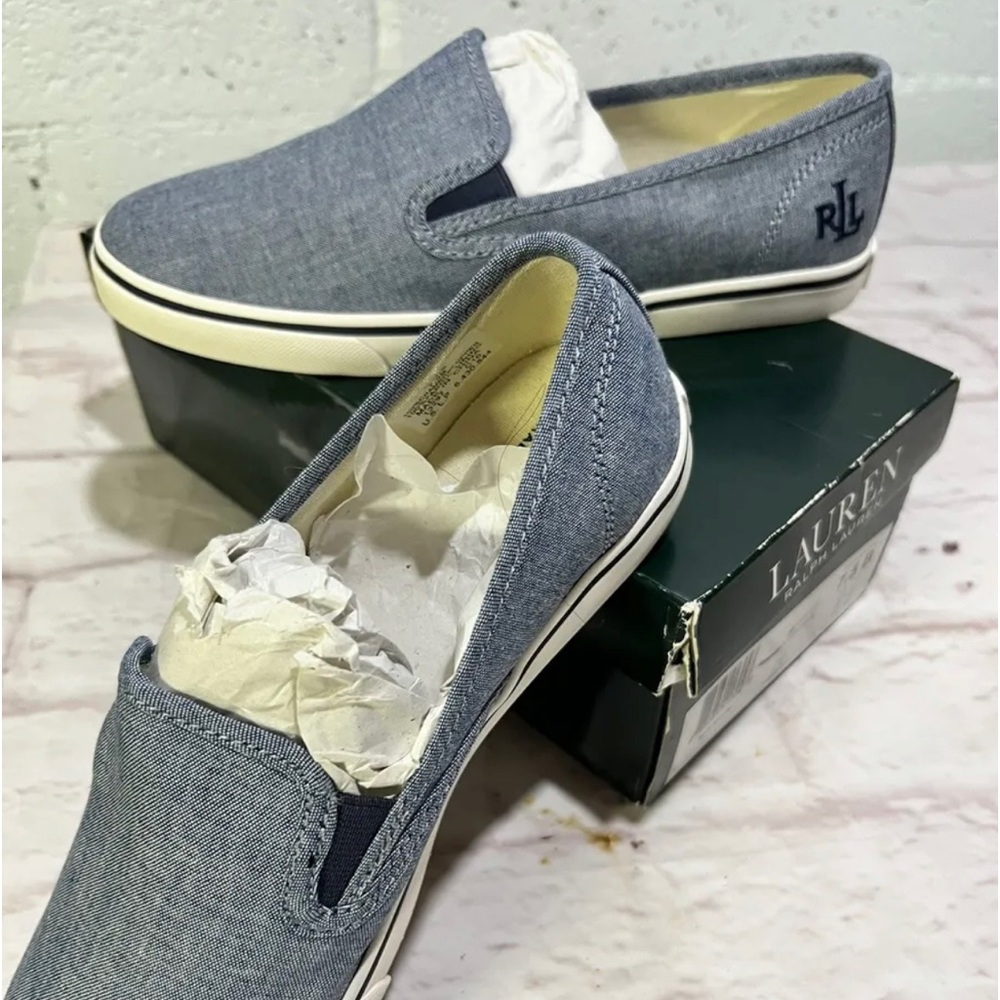 Ralph Lauren Janis  Women's Loafers Shoes Size 7.5 B Chambray Slip On NEW NWB